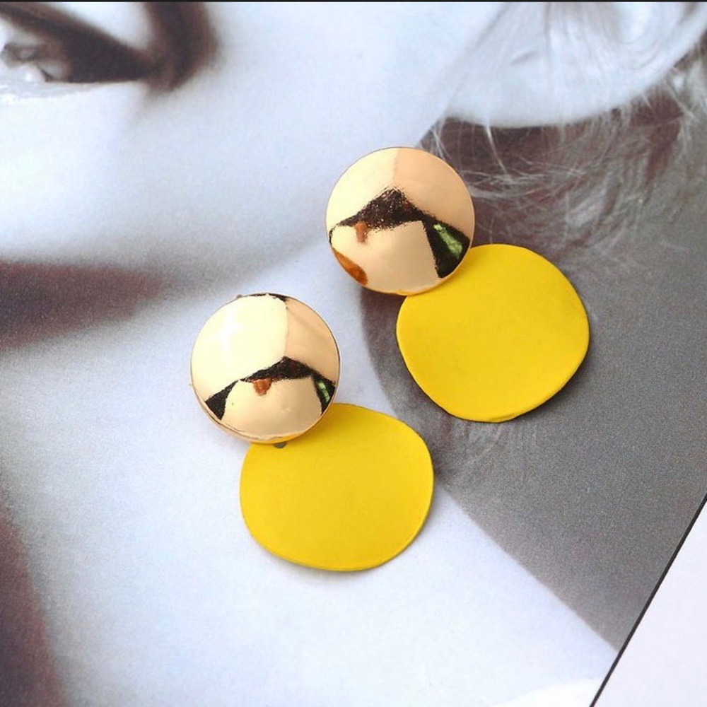 Round Yellow & Gold Dangle Drop Earrings